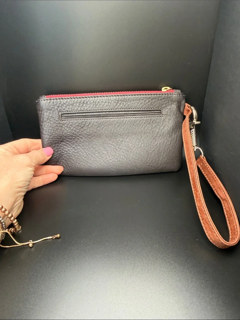 Elliott Lucca Barbiecore 2010’s Bright Pink Floral Chocolate Brown Wristlet VGUC
